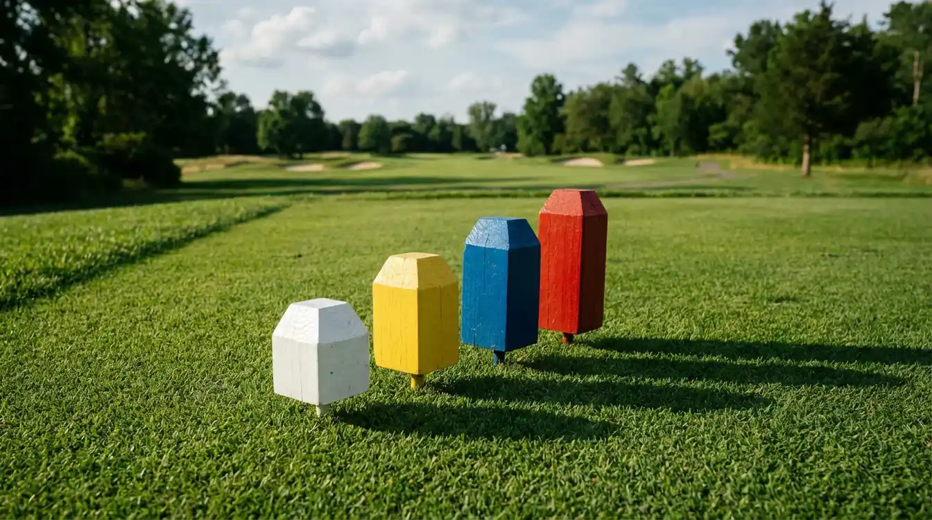 Verschillende gekleurde tee markers op een golfbaan
