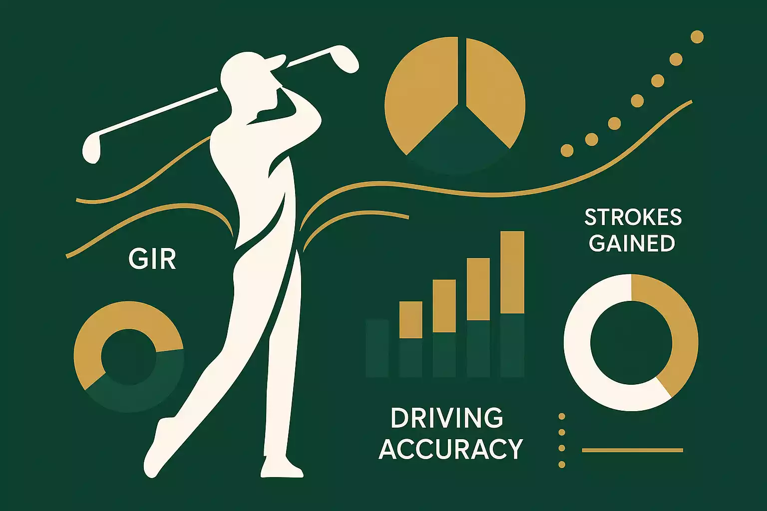 Moderne infographic met golf statistieken zoals GIR-percentages, strokes gained metrics en driving accuracy in een professionele data-visualisatie