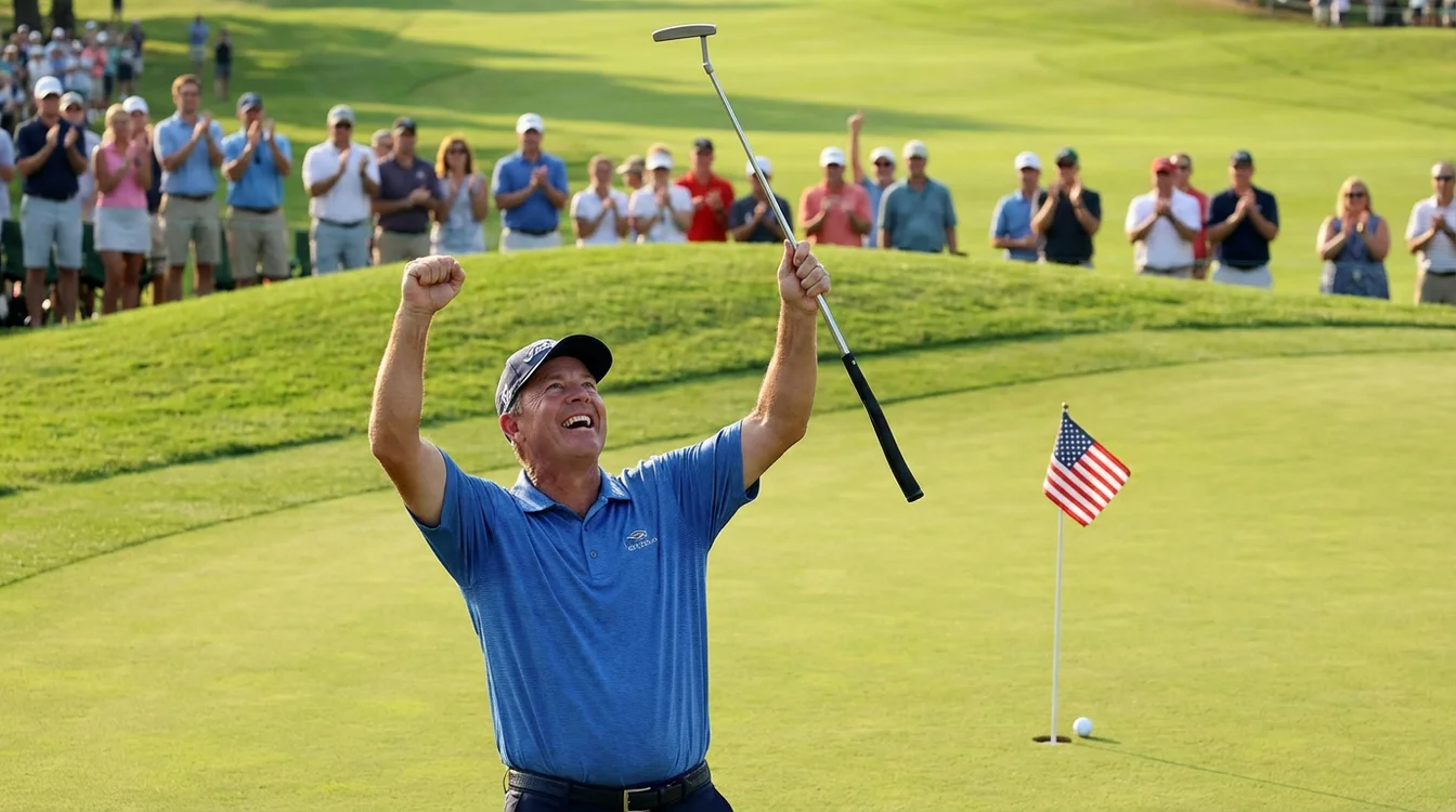 Golfer viert een succesvolle putt op de green