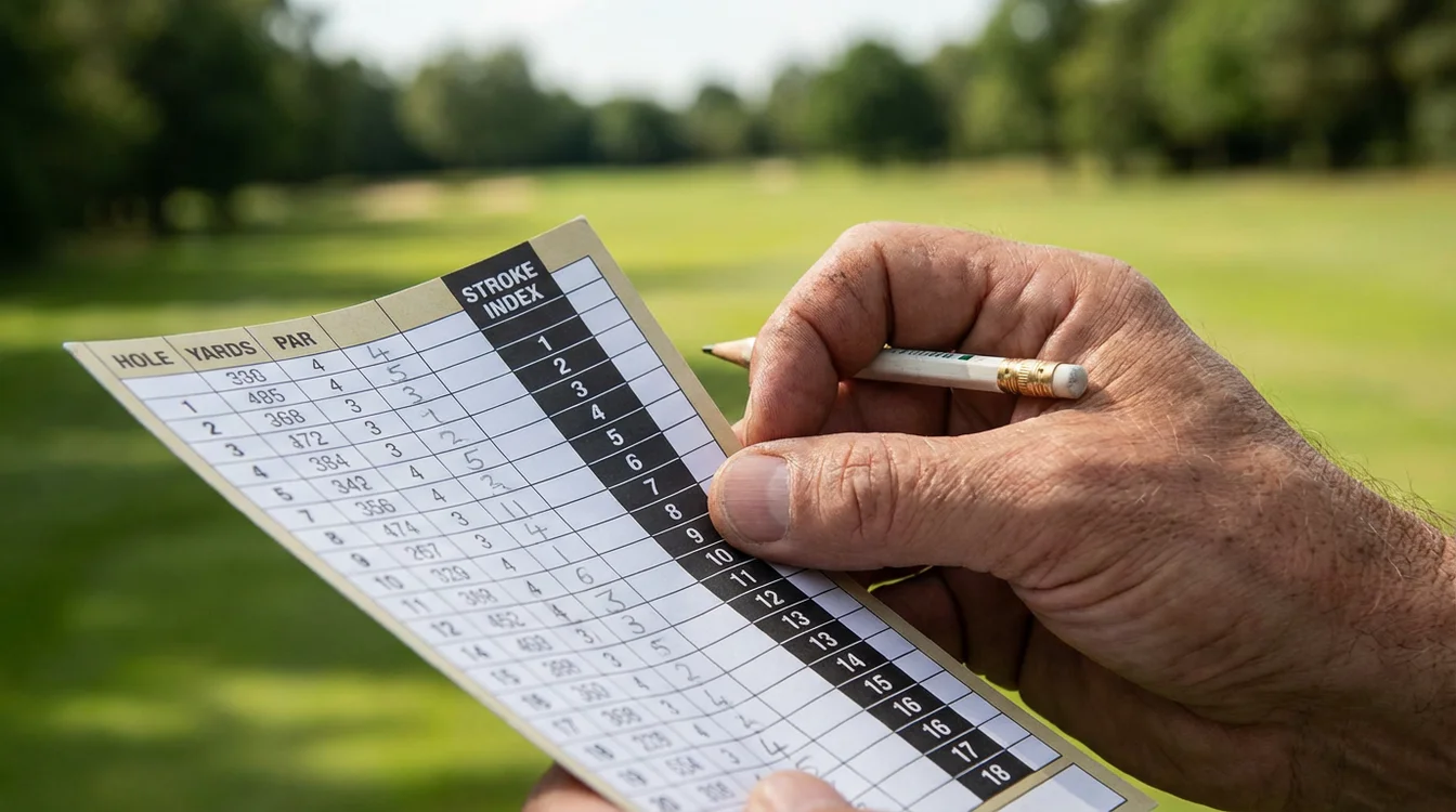 Scorekaart met stroke index nummers voor elke hole