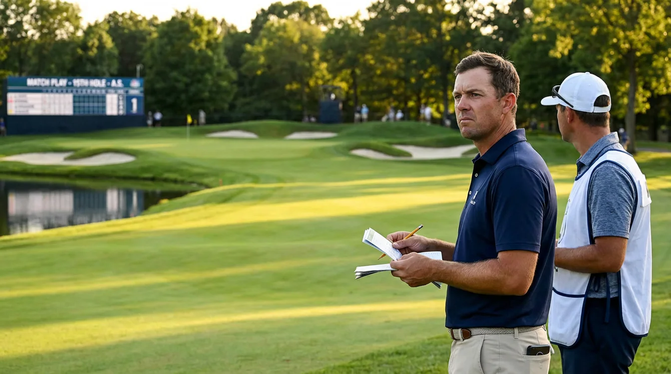 Golfer bestudeert de baan tijdens een matchplay wedstrijd