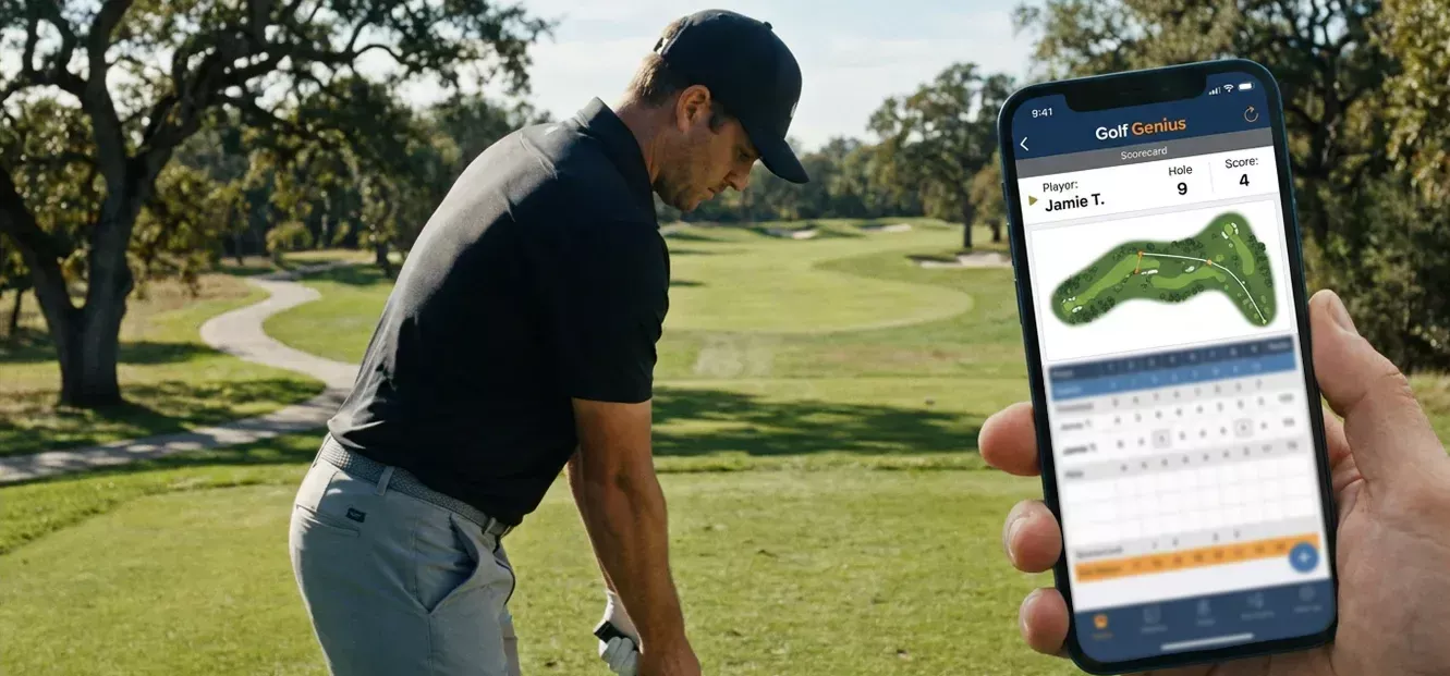 Golfer gebruikt de GOLF.NL app om score in te voeren