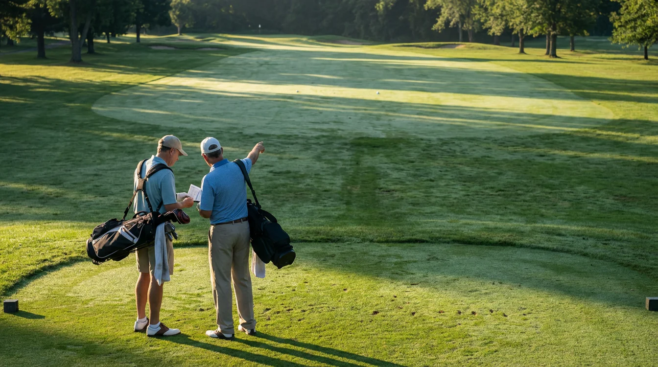 Twee golfpartners bekijken beide afslagen om de beste te kiezen
