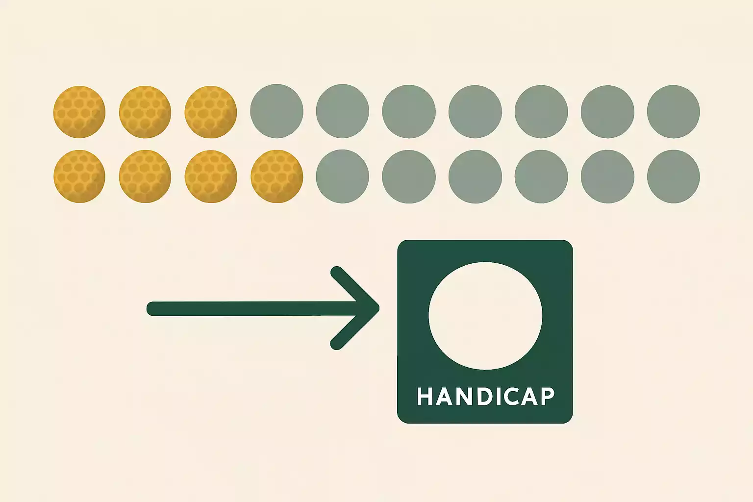 Infographic die de WHS berekening visualiseert met 20 score-indicatoren waarvan de beste 8 gemarkeerd zijn in goud voor de handicap index berekening