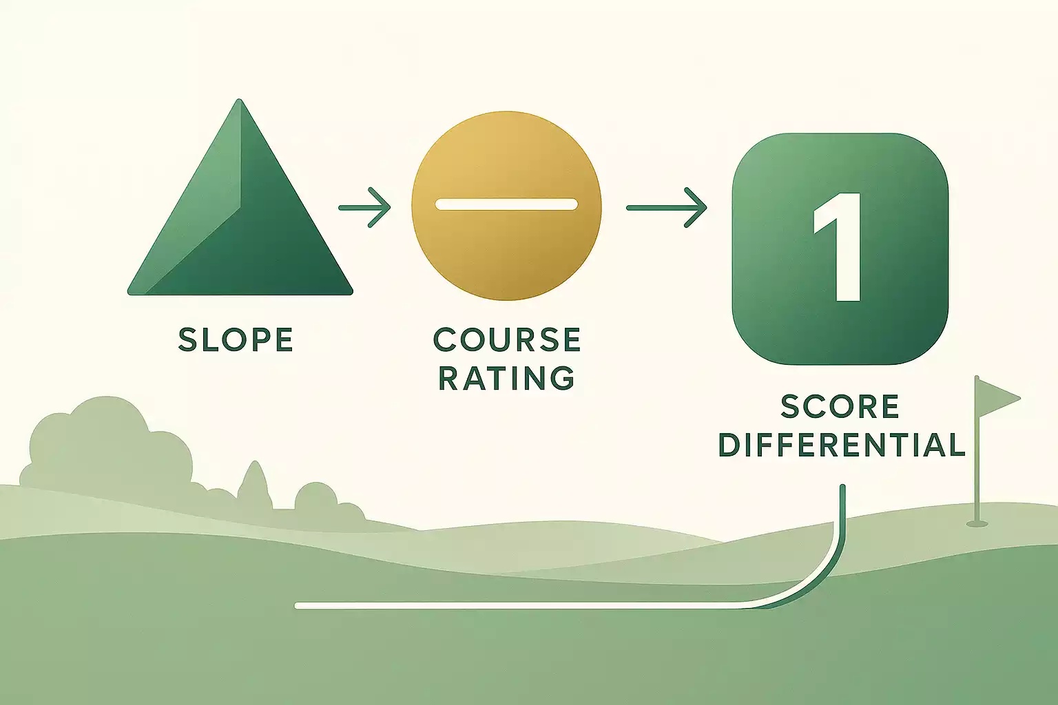 Data visualisatie van de dagresultaat berekening met slope rating en course rating die samenkomen tot één score differential getal