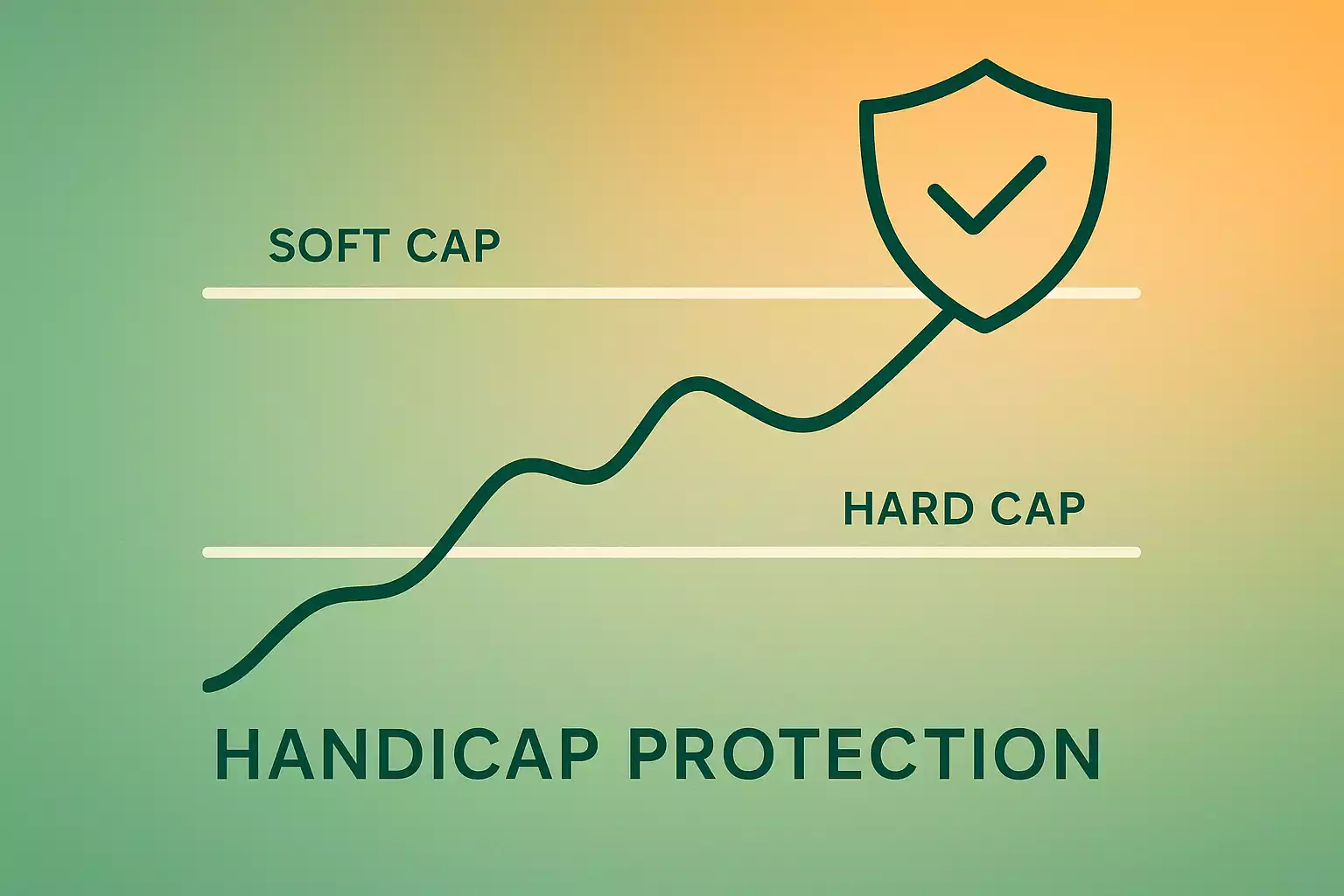 Conceptuele illustratie van het handicap beschermingsmechanisme met soft cap op +3 en hard cap op +5 die extreme schommelingen voorkomen